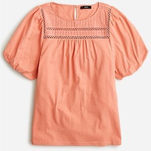 J. Crew Lace Trim Puff Sleeve Tee Shirt in Dusty Peach 🍑 Size Large